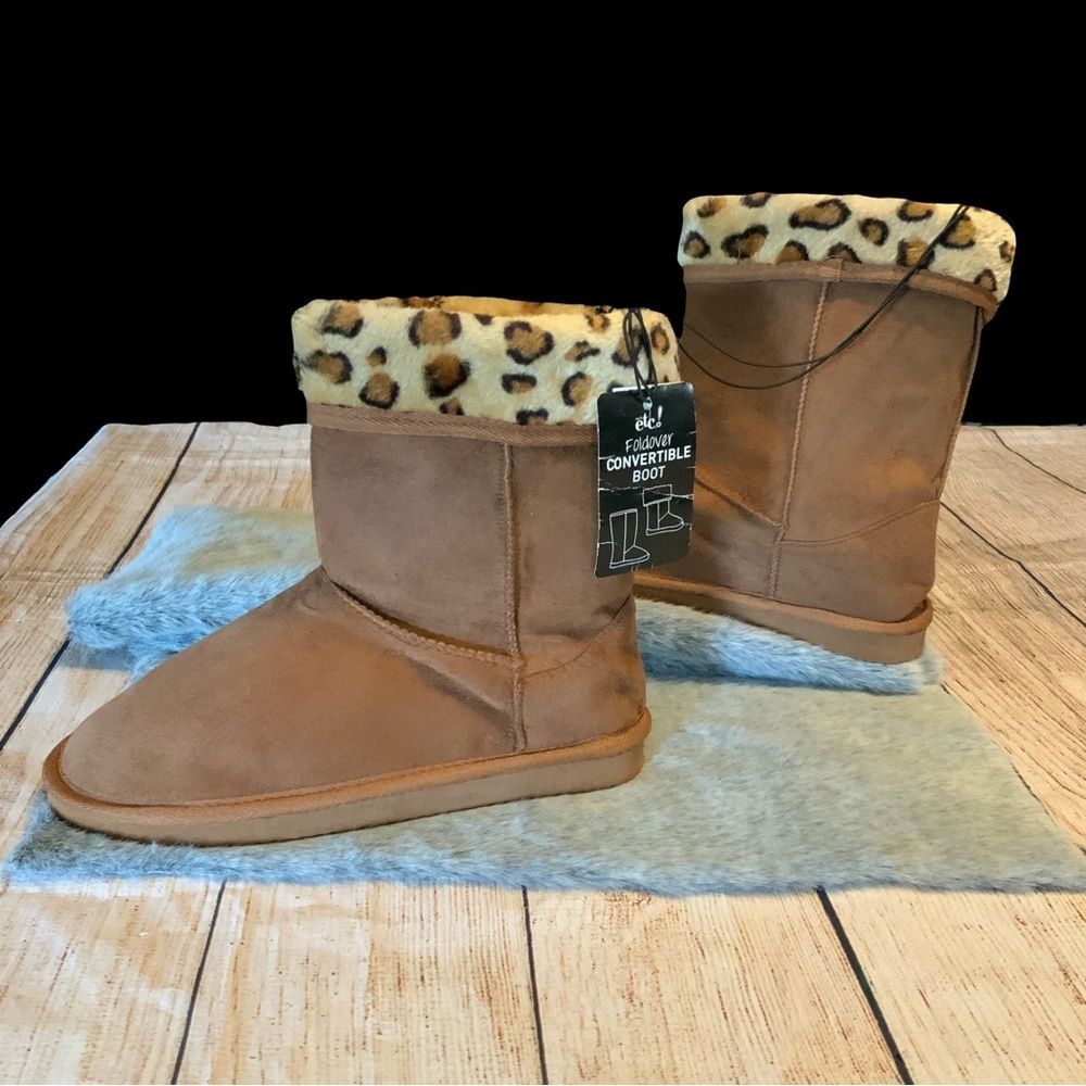 NWT Rue21 Leopard Print Lined Foldover Convertible Tan Boots Size M